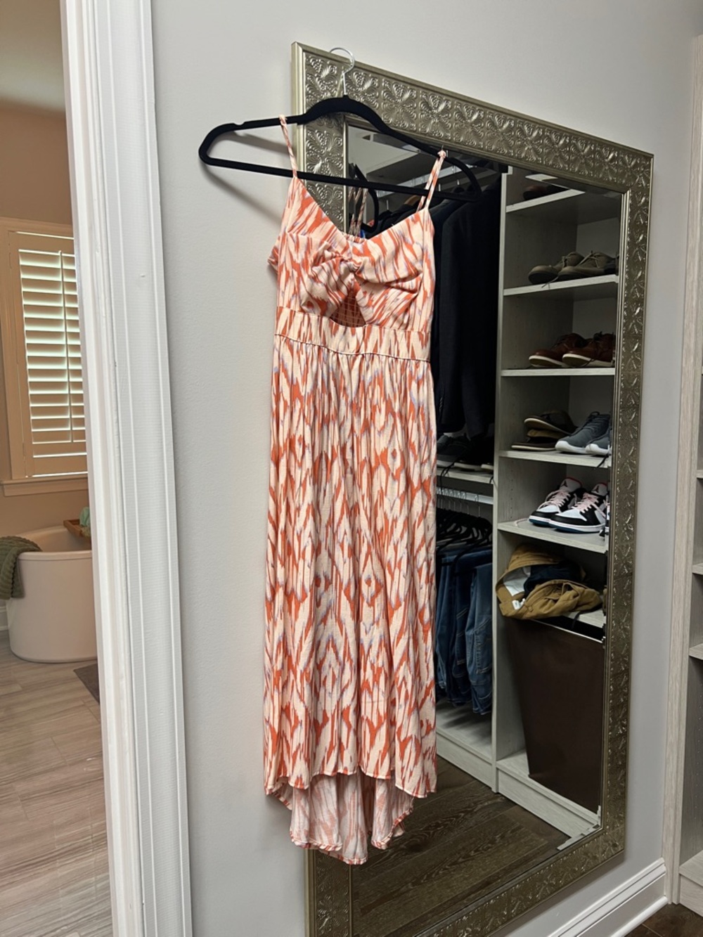 Nine West Coral and Cream High-Low Maxi Dress